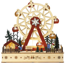 Dekorative hölzerne Miniatur Jahrmarkt Szene mit Riesenrad, Bäumen und Figuren