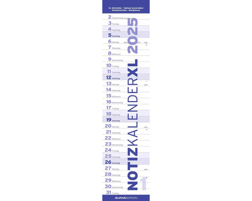 Streifenplaner Notizkalender XL Blau 2025 15x64 cm