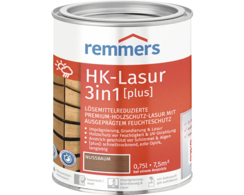 Remmers HK-Lasur 3en1 Noyer Lasure de protection du bois, boîte de 0,75 litre