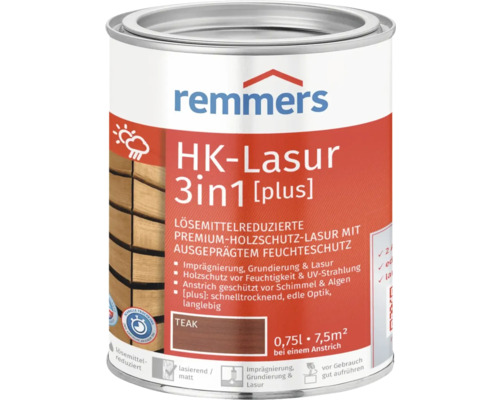 Remmers HK-Lasur 3en1 Teck Lasure de protection du bois dans un seau métallique