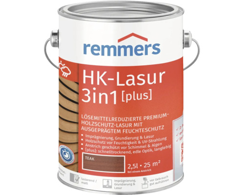 Remmers HK-Lasur 3en1 plus Teak, 2,5 litres, lasure de protection du bois pour l''extérieur