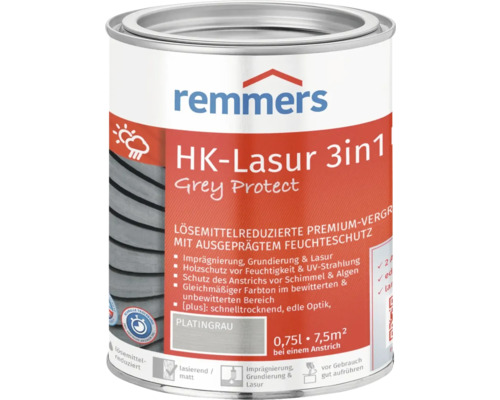 Boîte de Remmers HK-Lasur 3en1 Grey Protect avec un contenu de 0,75 litre