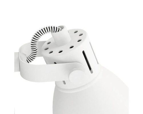 Detailaufnahme einer weißen Schreibtischlampe mit flexiblem Kabel