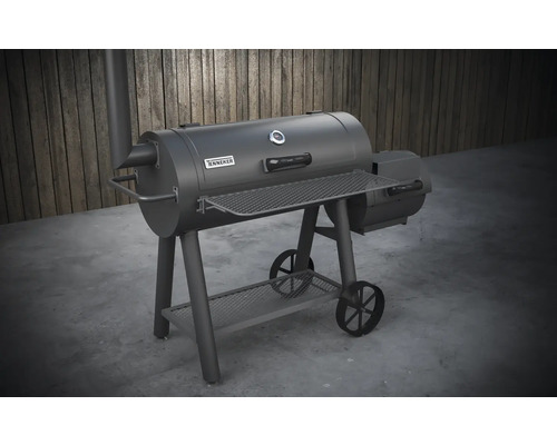 Grill fumoir avec étagères et roues