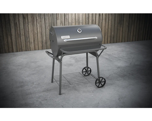 Tonneker Holzkohlegrill mit Ablage und Rädern