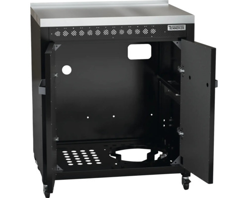 Meuble bas de barbecue avec porte et roulettes