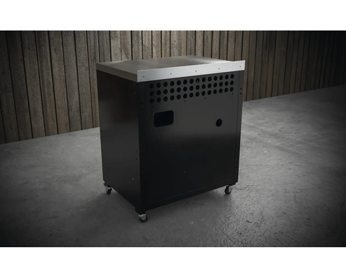 Meuble bas pour barbecue avec roulettes et plaque en acier inoxydable