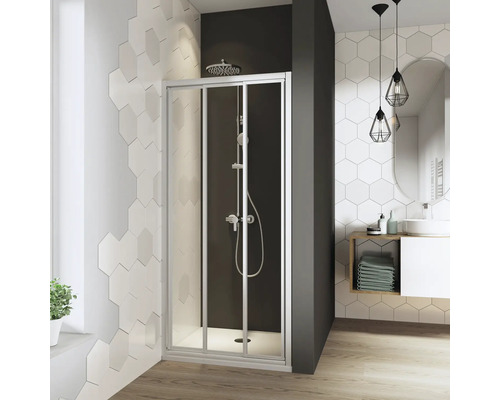 Porte coulissante Breuer Fara 4 80 cm verre synthétique perle profilé couleur blanc