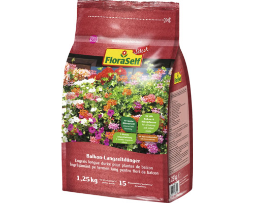 Balkon-Langzeitdünger FloraSelf Select 1.25kg FloraSelf Balkon Langzeitdünger in einer 1,25 Kilogramm Packung.