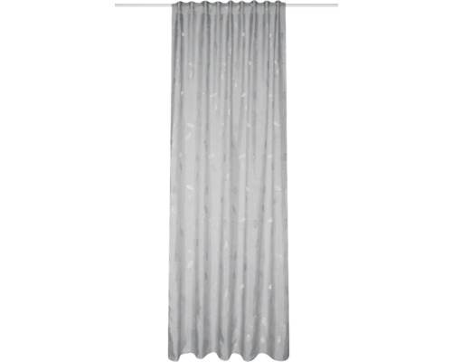 Rideau avec ruban combiné Foglio aspect lin feuilles gris 140x245 cm