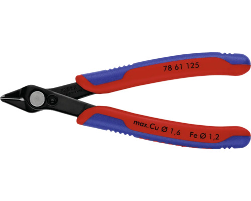 Pince coupante électronique avec poignée bleue et rouge