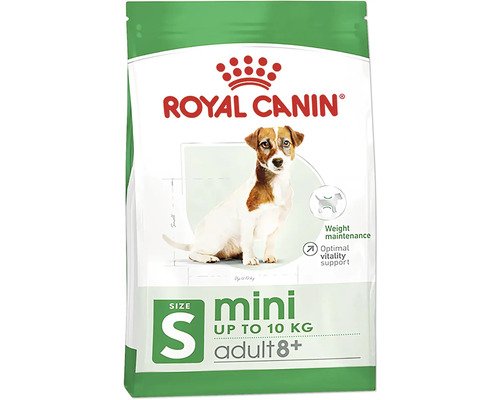 Royal Canin Hundefutter Mini Mature, 8 kg Royal Canin Logo. Verpackung Hunde Trockenfutter Mini Adult 8+ für kleine Hunde bis 10 Kilogramm zur Gewichtserhaltung und Unterstützung der Vitalität.