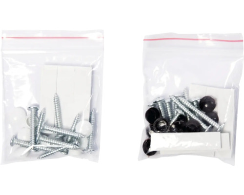 Deux sacs en plastique transparents contenant des vis et des capuchons