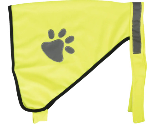 Veste de sécurité Karlie Safety Vest M, jaune réfléchissant, réglable avec fermetures auto-agrippantes, tour de cou env. 41 - 50 cm, tour de poitrine env. 51 - 60 cm Gilet de sécurité jaune pour chien avec empreinte de patte pour la visibilité et la sécurité