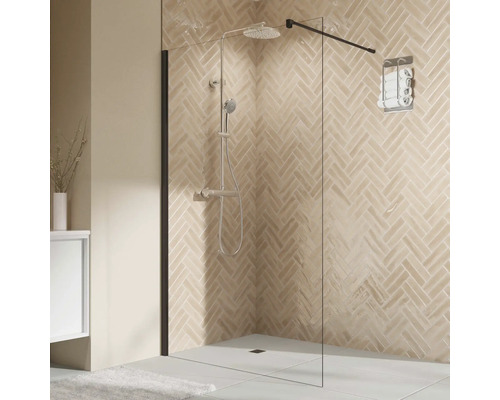 Douche à l'italienne BREUER Elana 2.0 Q72 100 cm couleur du profilé noir décor de vitre verre transparent avec verre antitache