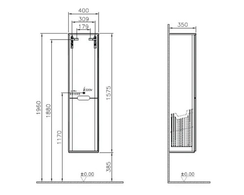 Dessin technique d''une armoire de salle de bain avec dimensions