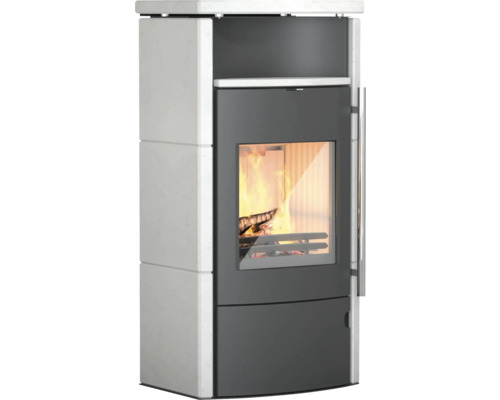 Poêle Accente Turin 2.0 Deluxe grès 6 kW avec compartiment de maintien au chaud Poêle à bois avec feu de bois et fenêtre de visualisation