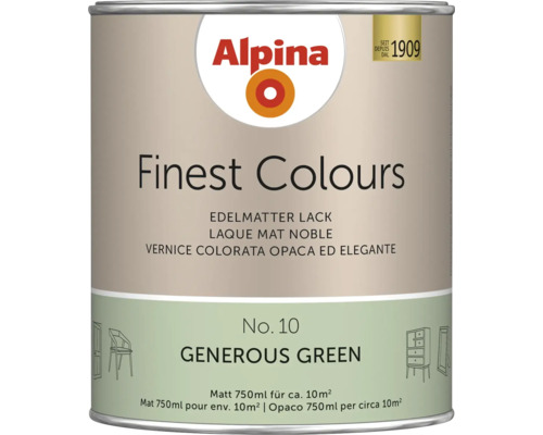 Alpina Finest Colours Lack generous green 750 ml Alpina Finest Colours Lackfarbe, edelmatt, 750ml für circa 10 Quadratmeter