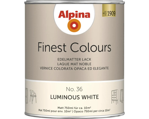 Alpina Finest Colours Lack luminous white 750 ml Farbeimer Alpina Finest Colours Luminous White, 750 ml