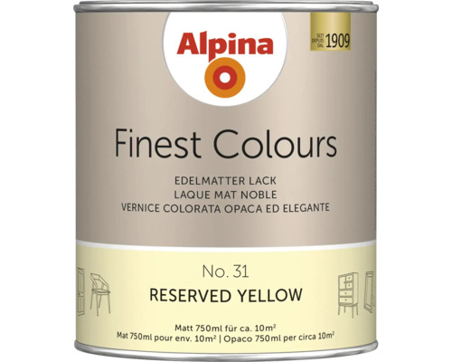 Alpina Finest Colours Lack reserved yellow 750 ml Alpina Finest Colours Lackfarbe Reserved Yellow, 750 ml Dose