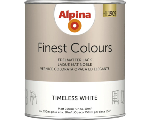 Alpina Finest Colours Lack timeless white 750 ml Alpina Finest Colours Lackdose mit edelmattem Lack für circa 10 Quadratmeter