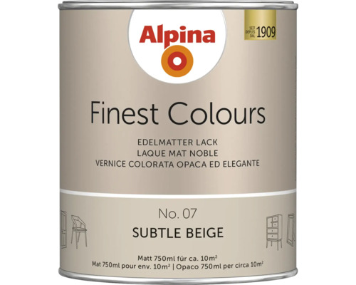 Alpina Finest Colours Lack subtle beige 750 ml Alpina Finest Colours Lackdose mit edelmattem Lack im Farbton Subtle Beige