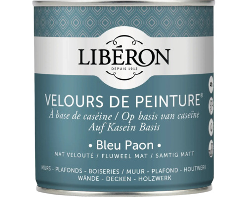 Peinture murale Velours de Peinture Bleu Paon 0.5 l Peinture à base de caséine de Libéron