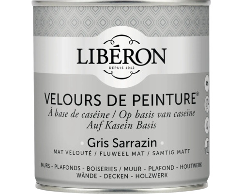 Peinture murale Velours de Peinture Gris Sarrazin 0.5 l Peinture Velours de Peinture Libéron à base de caséine pour murs, plafonds et boiseries