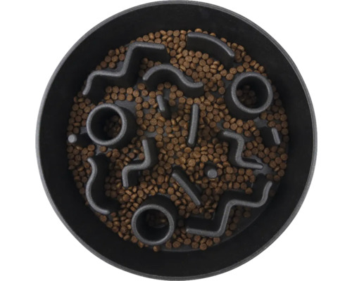 Hundenapf mit integriertem Futterlabyrinth gefüllt mit Hundefutter