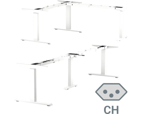 Piètement de table d'angle réglable en hauteur électrique à 3 niveaux 640-1290 mm blanc