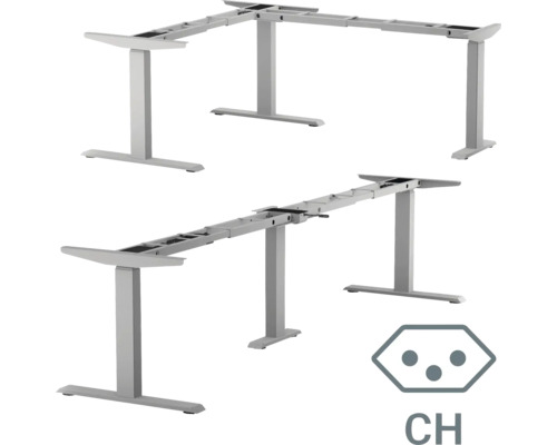 Piètement de table d'angle réglable en hauteur électrique à 3 niveaux 640-1290 mm argent