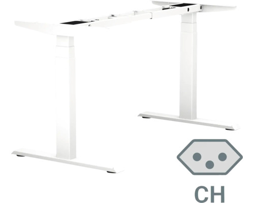 Piètement de table réglable en hauteur électrique à 3 niveaux 64-129 cm blanc 2 moteurs