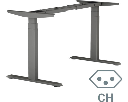 Piètement de table réglable en hauteur électrique à 3 niveaux 64-129 cm anthacrite 2 moteurs