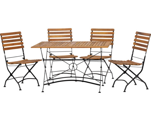 Ensemble de jardin avec table et quatre chaises en bois et métal