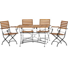 Ensemble table de jardin avec quatre fauteuils en bois et métal