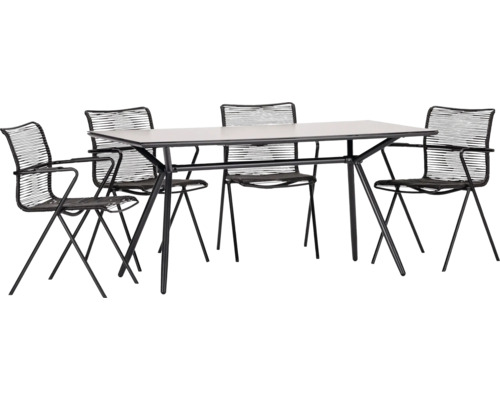 Salon de jardin acamp Alpha Robe lot de 4 chaises avec dossier et 1 table anthracite