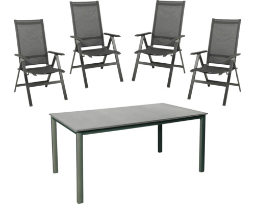 Salon de jardin Acamp 4 places avec table,4 fauteuils aluminium textile gris