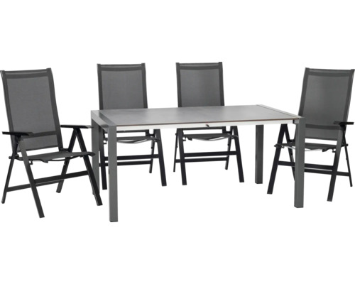 Salon de jardin Acamp 4 places avec table,4 chaises aluminium textile anthracite
