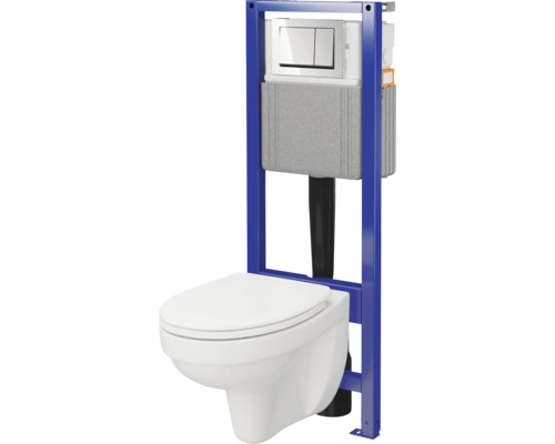Wand-WC Set Cersanit CERSANIA Tiefspüler offener Spülrand weiss glänzend mit WC-Sitz , Vorwandelement und Betätigungsplatte