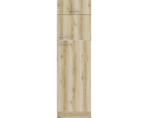 Meuble de cuisine aspect bois avec poignées en métal