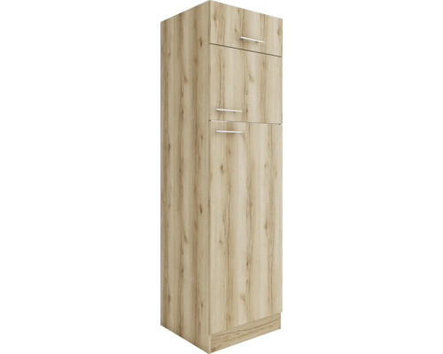 Optifit Kühlumbauschrank für 145er Einbaukühlschrank Livorno290 BxTxH 60x57,1x206,8 cm wildeiche matt strukturiert zerlegt Anschlag reversibel (links oder rechts montierbar) Hoher Küchenschrank mit zwei Türen und Griffen