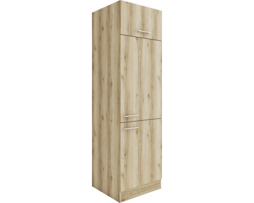 Optifit Kühlumbauschrank für 88er Einbaukühlschrank Livorno290 BxTxH 60x57,1x206,8 cm wildeiche matt strukturiert zerlegt Anschlag reversibel (links oder rechts montierbar) Küchenschrank mit Holzoptik und Metallgriffen