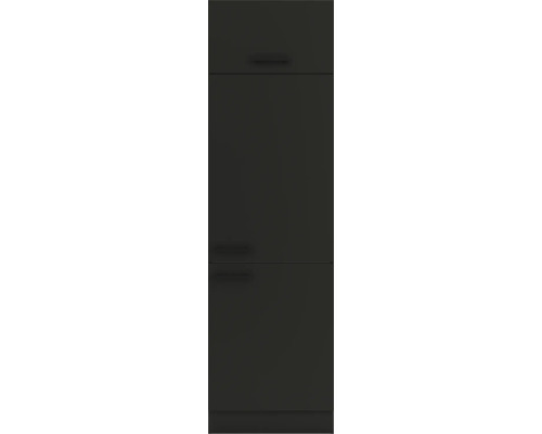 Armoire haute de cuisine étroite avec une porte et deux tiroirs.