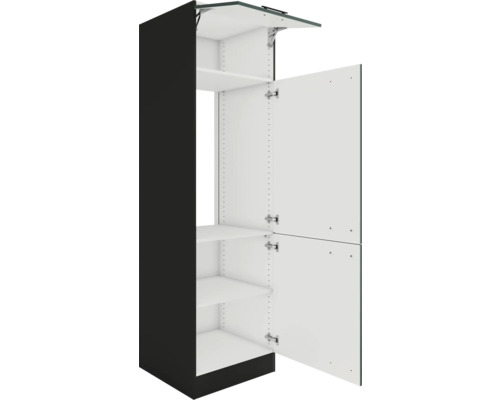 Armoire avec portes ouvertes et étagères