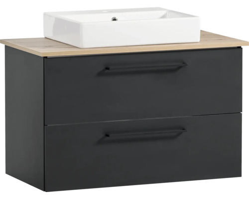 Lavabo avec meuble bas Möbelpartner Malte lxhxp 86x66.4x45 cm couleur de façade noir mat 701871