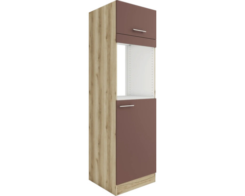 Armoire haute pour four Optifit avec porte Armoire pour réfrigérateur encastré 158 Bari407 lxpxh 60 x 57,1 x 206,8 cm rouge rouille mat démonté tirant réversible (montage à gauche ou à droite) Armoire de cuisine avec deux portes et compartiment ouvert