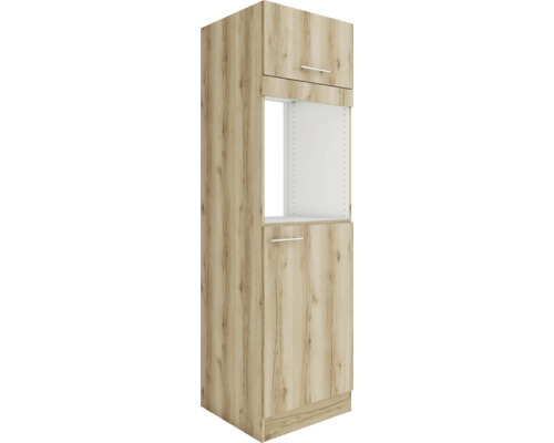 Optifit Backofenhochschrank mit Tür Kühlumbauschrank für 158er Einbaukühlschrank Livorno290 BxTxH 60x57,1x206,8 cm wildeiche matt strukturiert zerlegt Anschlag reversibel (links oder rechts montierbar) Hochschrank mit zwei Türen und einem offenen Fach
