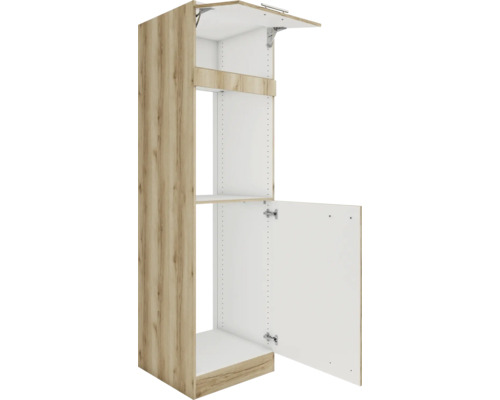 Armoire haute de cuisine avec deux compartiments ouverts et deux portes