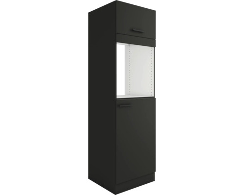 Armoire haute pour four Optifit avec porte Armoire pour réfrigérateur encastré 158 Madrid420 lxpxh 60 x 57,1 x 206,8 cm anthracite mat démonté tirant réversible (montage à gauche ou à droite) Armoire haute de cuisine noire avec porte et tiroir coulissant