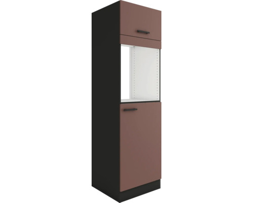 Armoire haute pour four Optifit avec porte Armoire pour réfrigérateur encastré 158 Nizza407 lxpxh 60 x 57,1 x 206,8 cm rouge rouille mat démonté tirant réversible (montage à gauche ou à droite) Armoire haute de cuisine avec deux portes et étagères